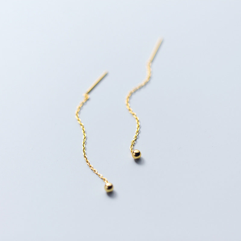 Minimalist Elegant 18K Gold Plated Titanium Steel Geometric Round Bead Long Drop Earrings for Women