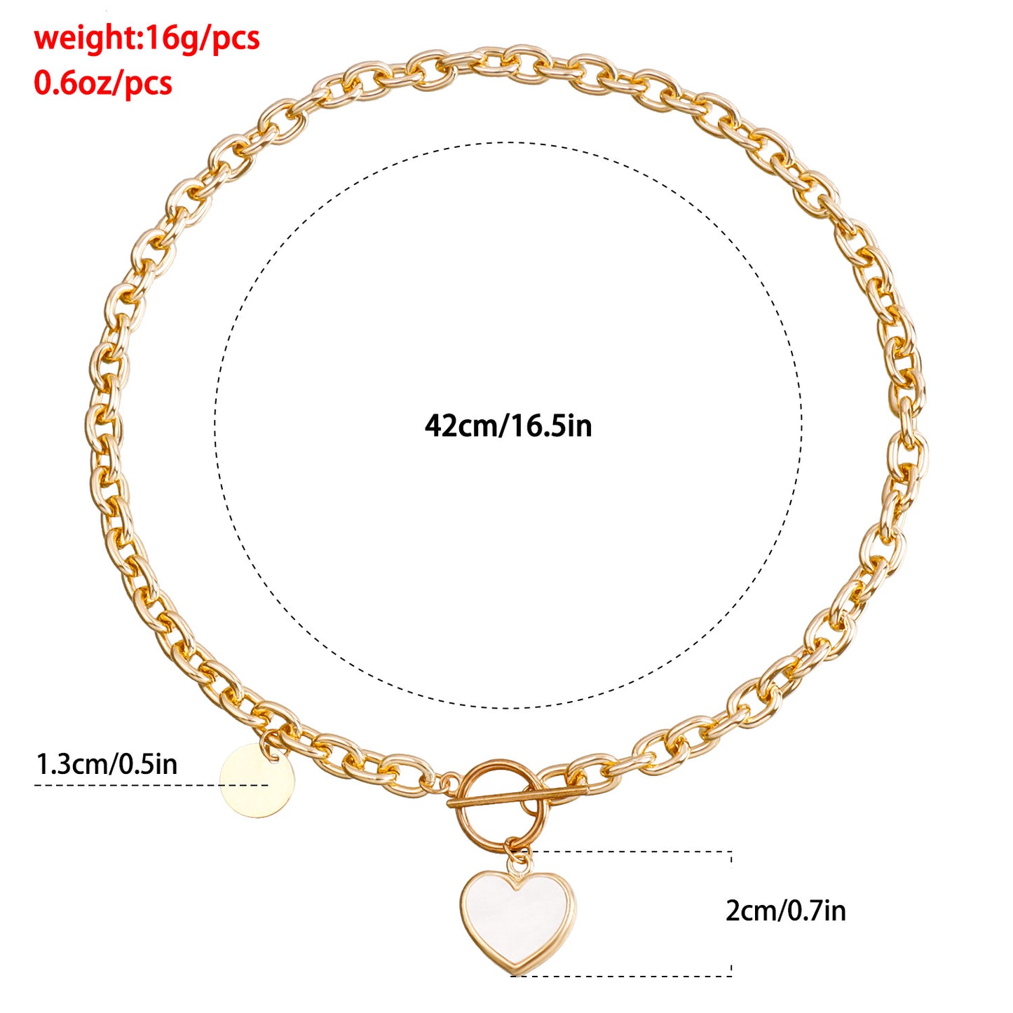 Minimalist Geometric Pendant Necklace for Women with Alloy Heart Charm and Electroplated Finish on Chunky Aluminum Chain