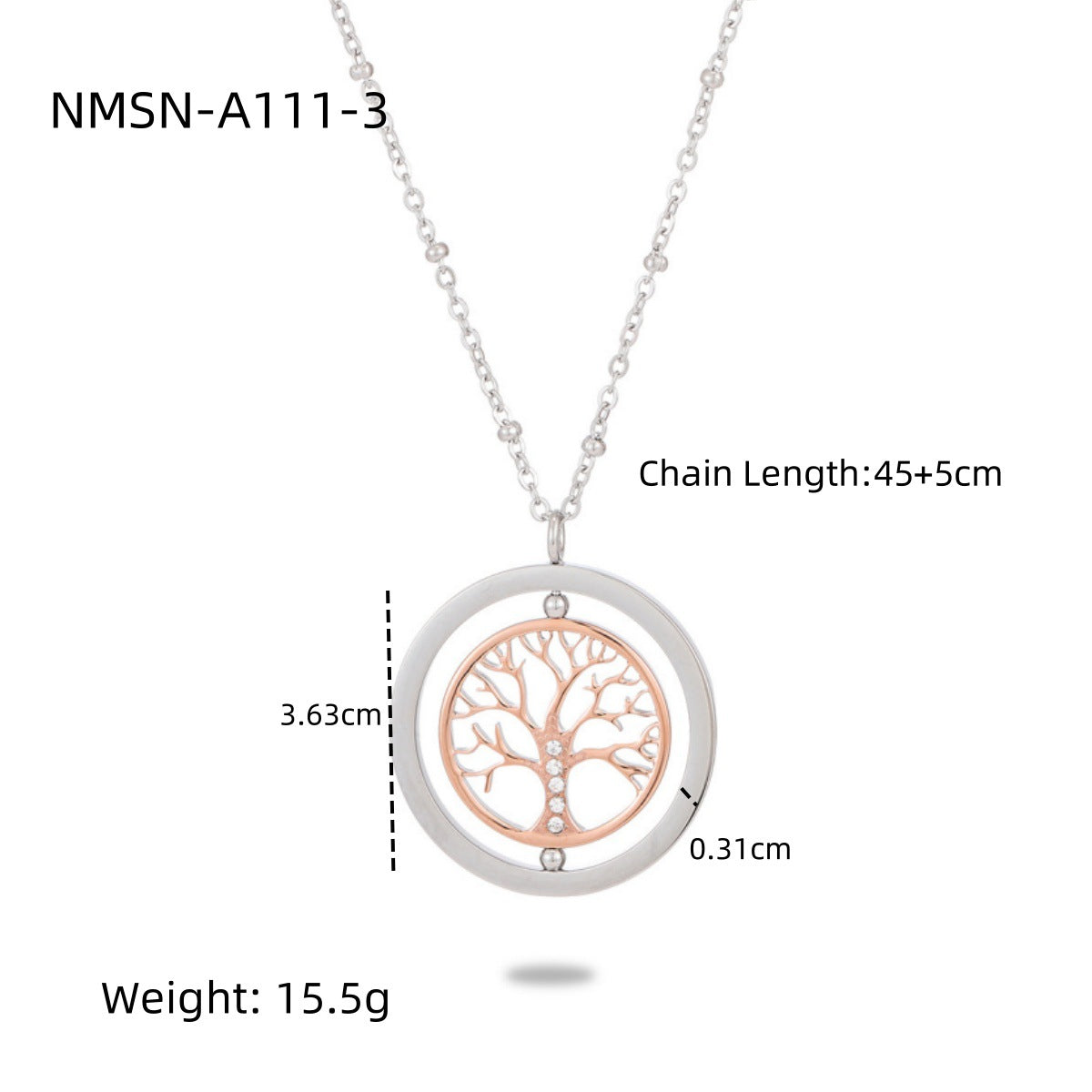 Collana da donna con ciondolo albero della vita geometrico minimalista in acciaio inossidabile con intarsio in strass e placcatura in oro 18 carati
