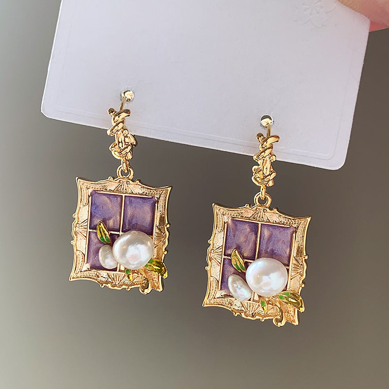 Chic Vintage Pearl Stud Earrings with Floral Bow Leaf Diamond Drop Geometric and Animal Motifs in Steel Posts