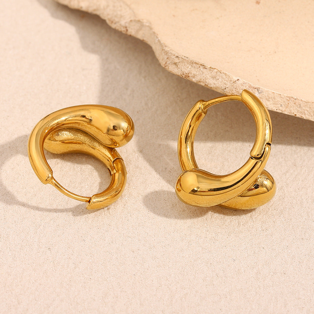 Orecchini a Cerchio Minimalisti con Testa di Serpente in Acciaio Inossidabile Placcati Oro 18K Design Geometrico per Donna