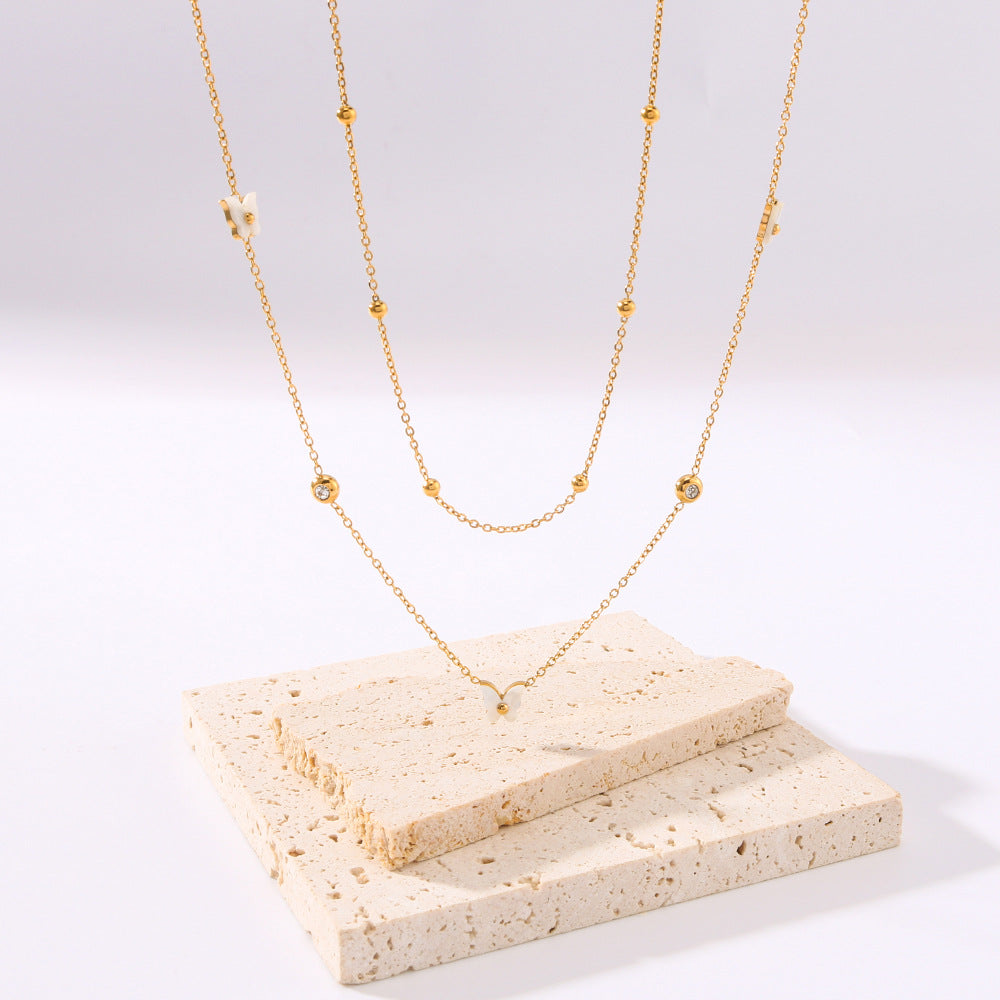 Minimalist Butterfly Pendant Necklace in Titanium Steel with 18K Gold Plating on O-Chain for Women