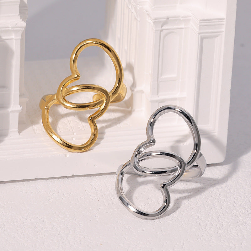 Anello da donna minimalista a cuore aperto in acciaio inossidabile placcato oro 18K