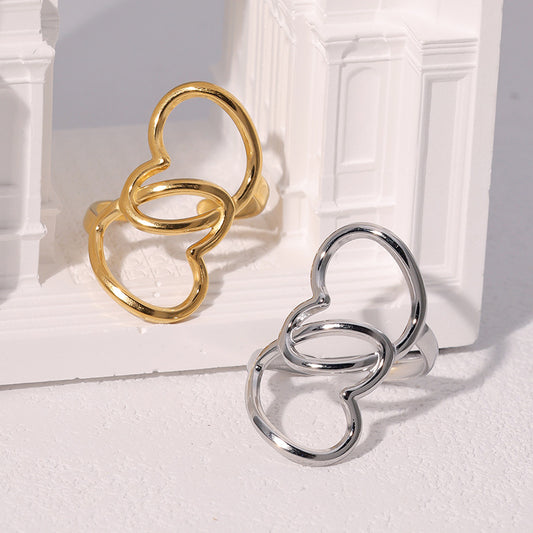 Anello da donna minimalista a cuore aperto in acciaio inossidabile placcato oro 18K
