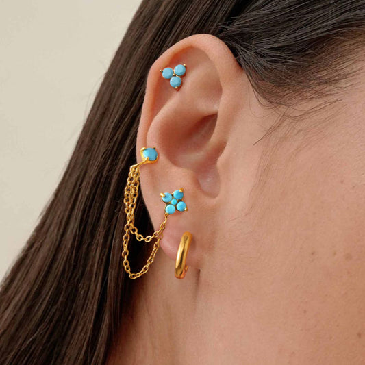 Pendientes geométricos de borlas turquesa de acero titanio con acabado chapado para mujer