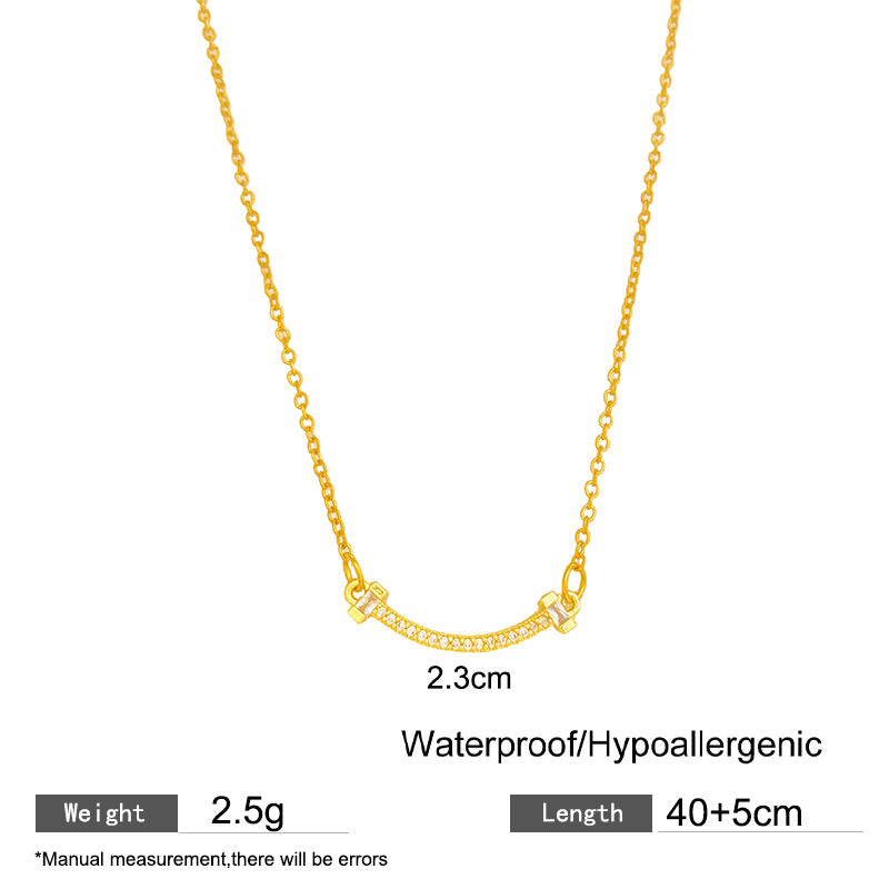 Minimalist Sweet Heart Full Cubic Zirconia Plated Titanium Steel Necklace with Brass Pendant Cable Chain Unisex