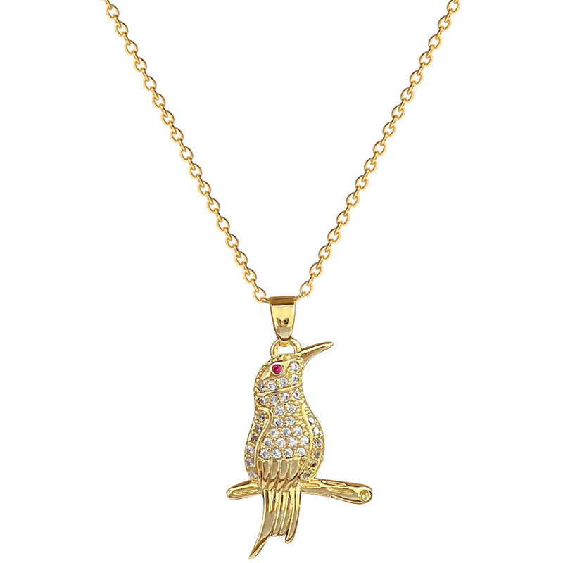 Minimalist Bird Pendant Necklace in Titanium Steel with Full Rhinestone Inlay for Women and Men