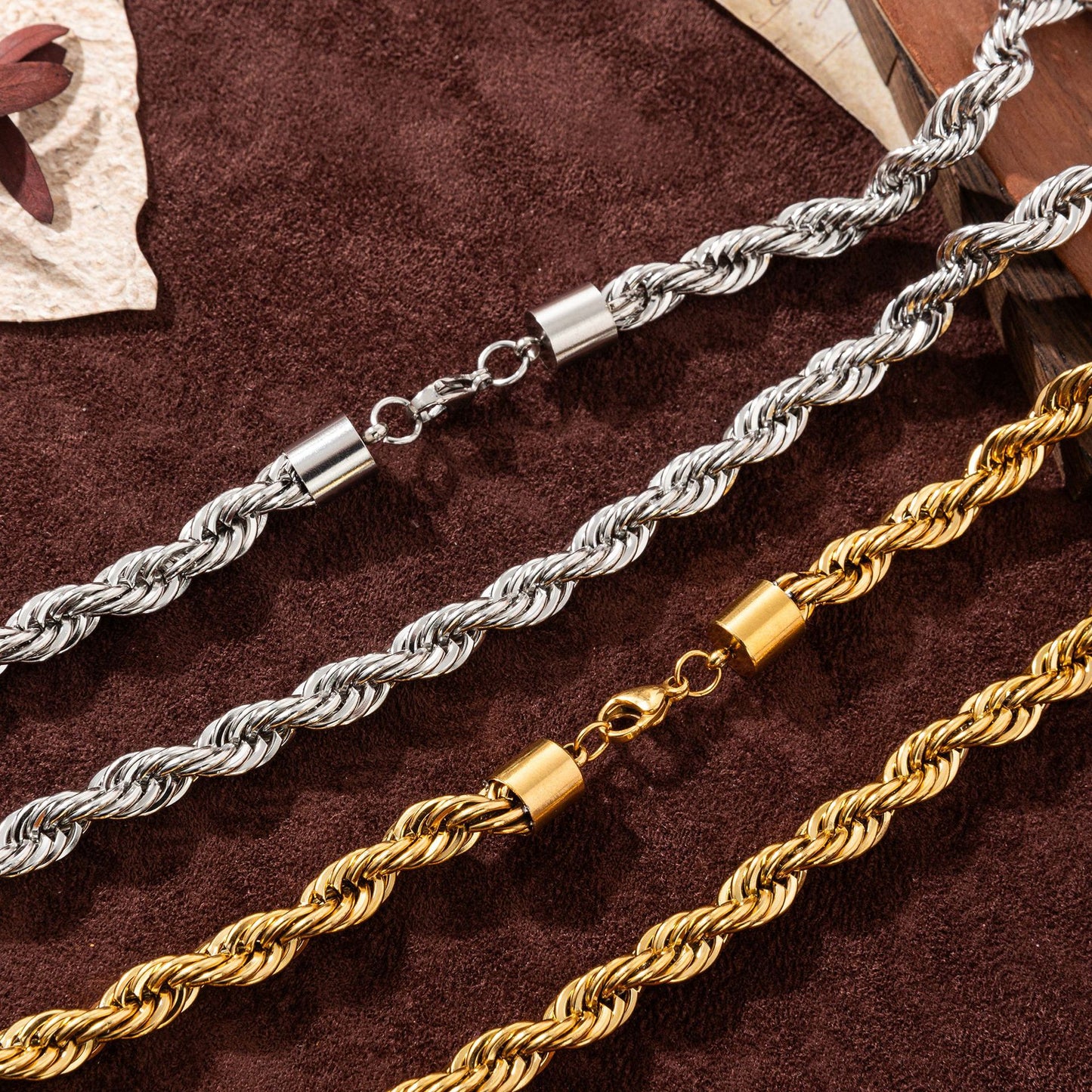 18K Gold Plated Stainless Steel Rope Chain Necklace with Heart Pendant