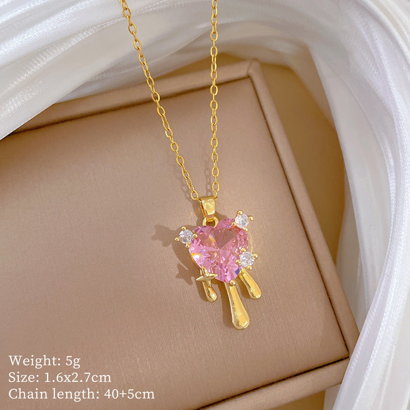 Geometric Style Titanium Steel Necklace with Copper Pendant Plated in Real Gold for Women and Men