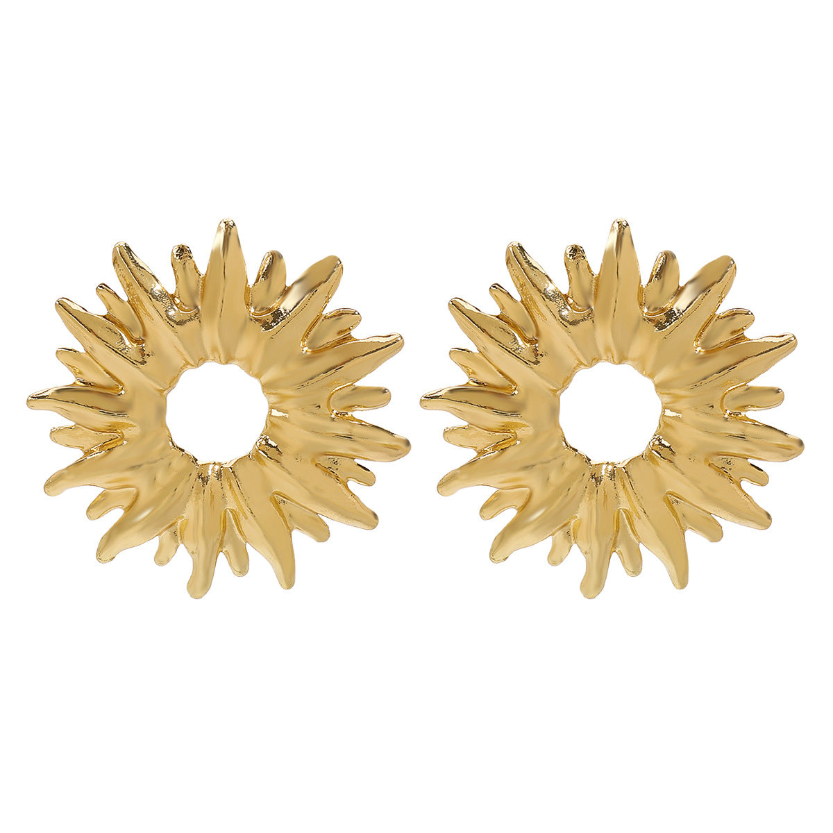 Pendientes de aro de metal geométricos para mujer con acabado galvanizado y diseño brillante irregular