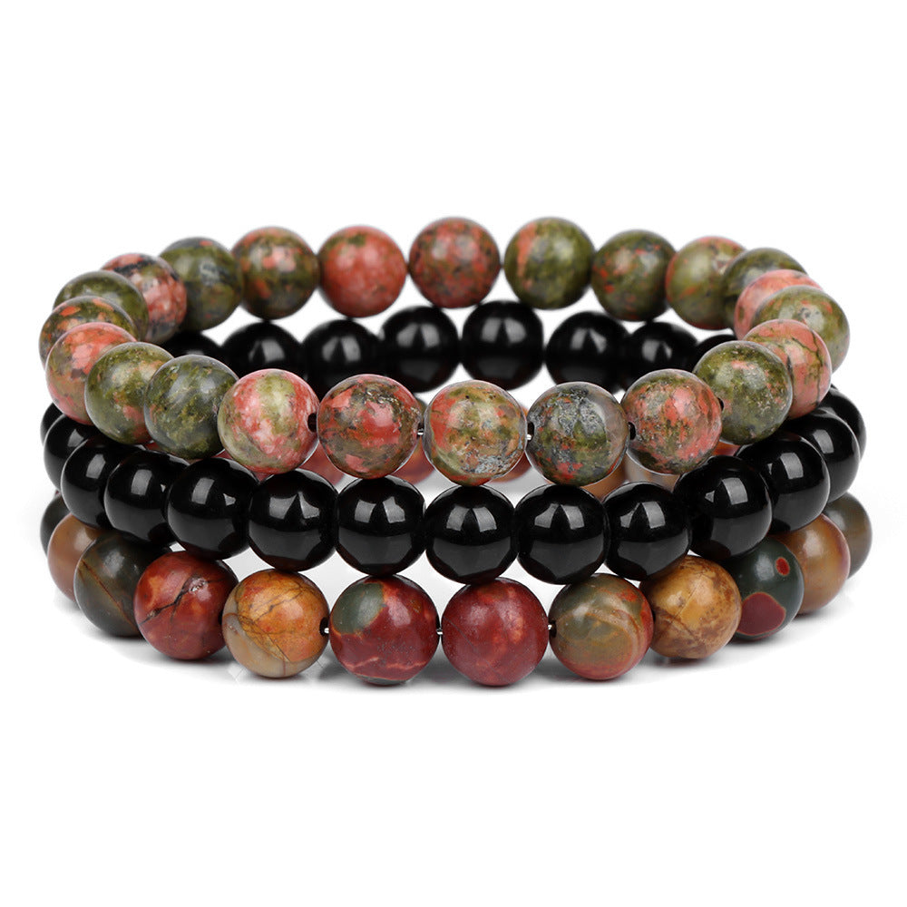 8mm Natural Rose Quartz and Agate Geometric Beaded Bracelet Unisex Crystal Jewelry