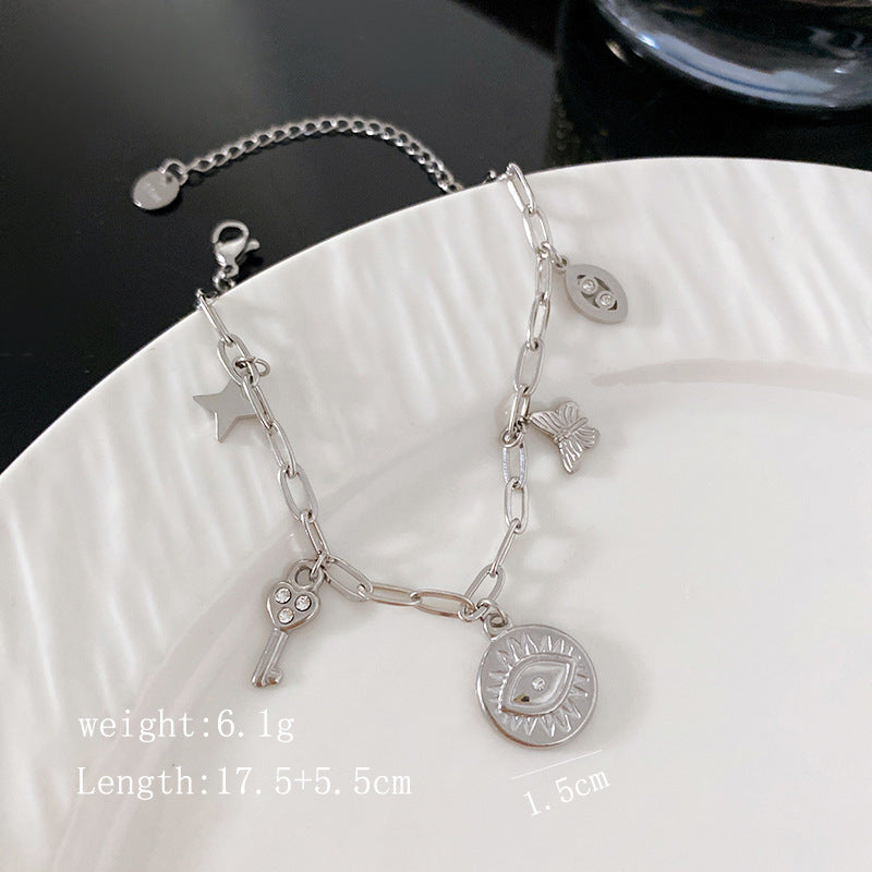 Minimalist Elegant Geometric Titanium Steel Evil Eye Bracelet for Women