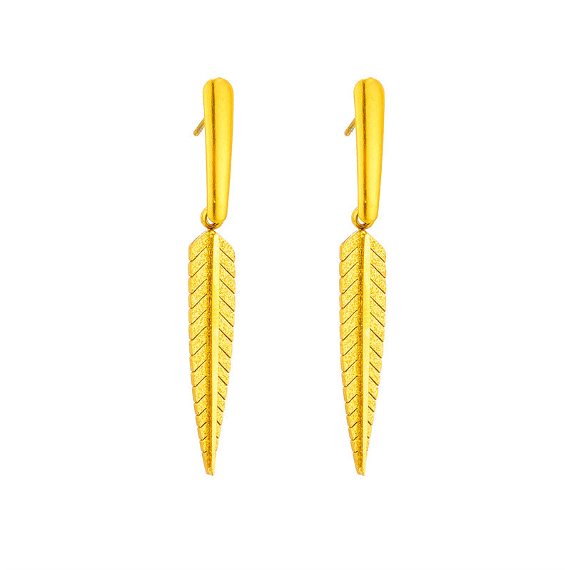 Minimalist Titanium Steel Leaf Earrings with Plated Finish for Women, Fashionable and Versatile Ear Studs