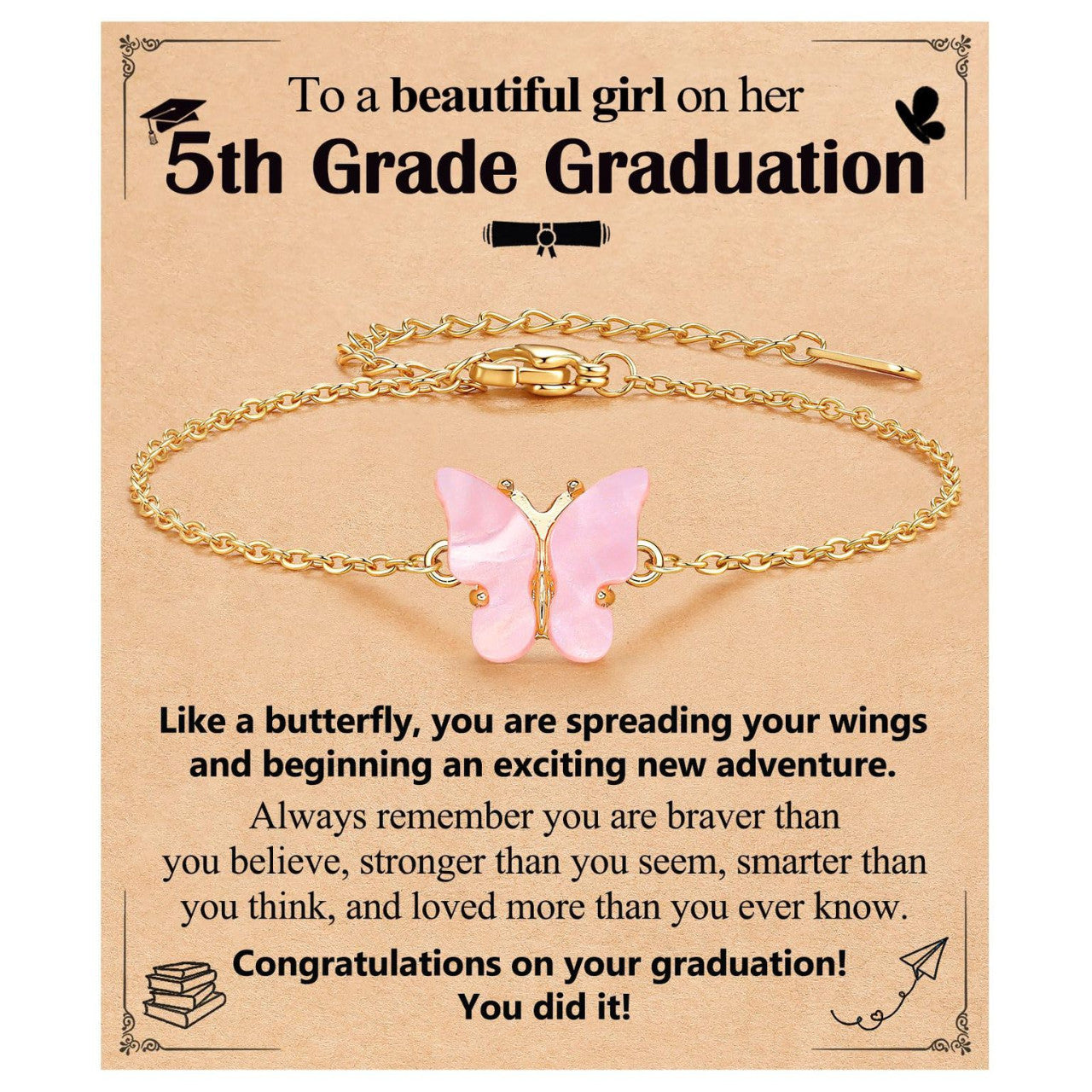Minimalist Pink Butterfly Alloy Bracelet for Women Adjustable Gold Chain Animal Charm