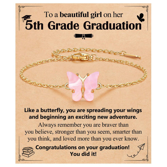 Minimalist Pink Butterfly Alloy Bracelet for Women Adjustable Gold Chain Animal Charm