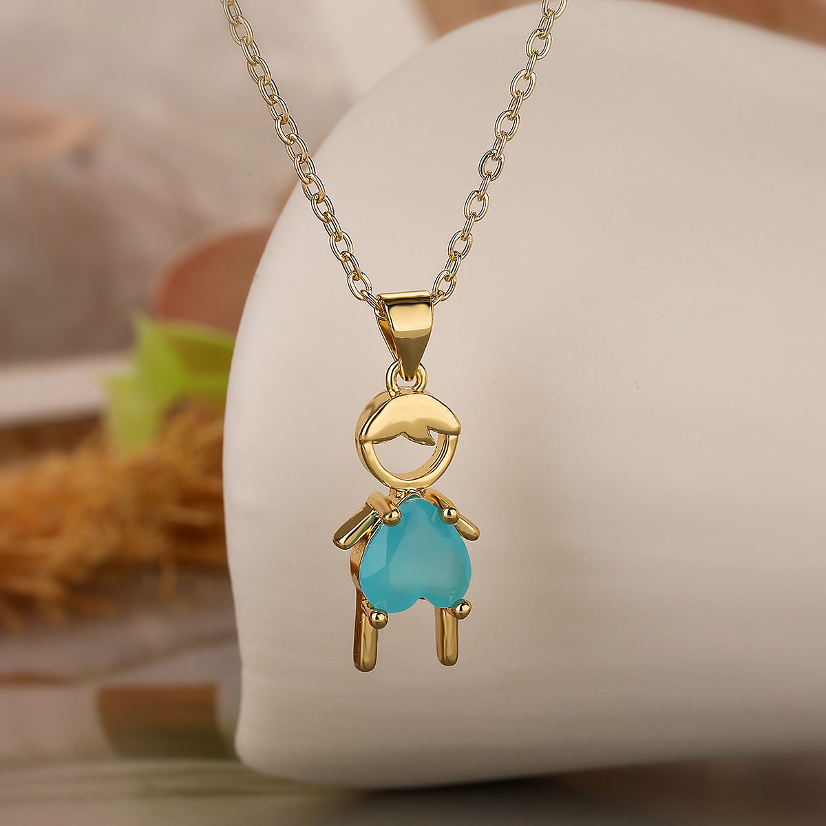 Collana Pendente Geometrica Minimalista in Rame Placcato Oro Vero con Zircone per Donna e Uomo