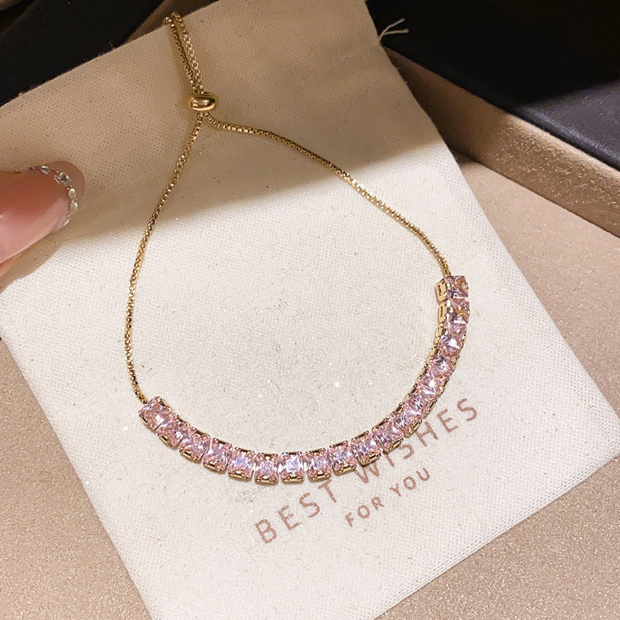 Luxury Elegant Oval Geometric Cubic Zirconia Inlaid Brass Bracelet for Women