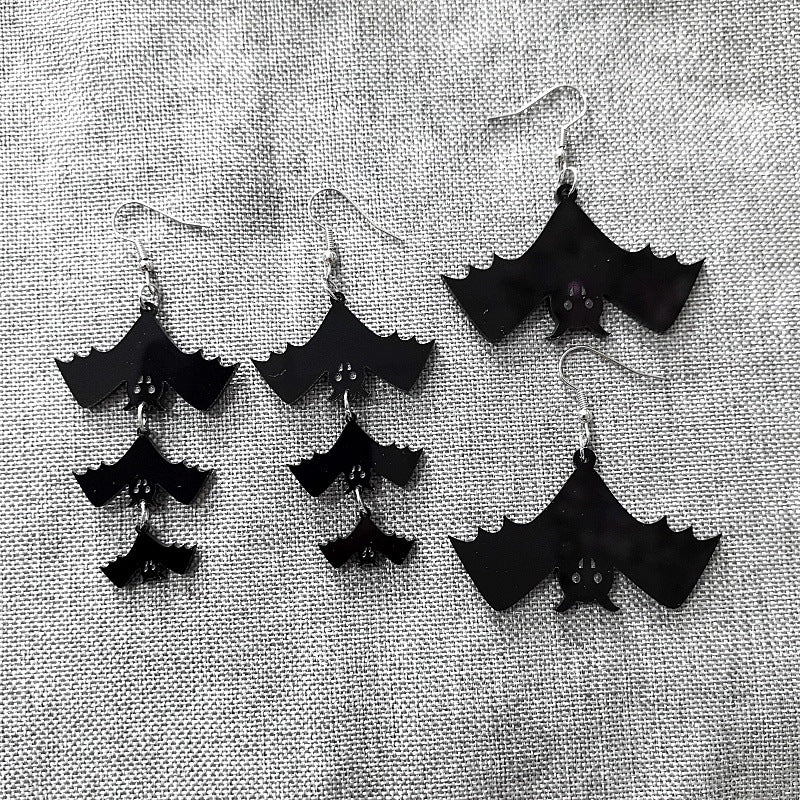 Pendientes Acrílicos con Forma de Murciélago para Halloween con Detalles Tallados, Unisex