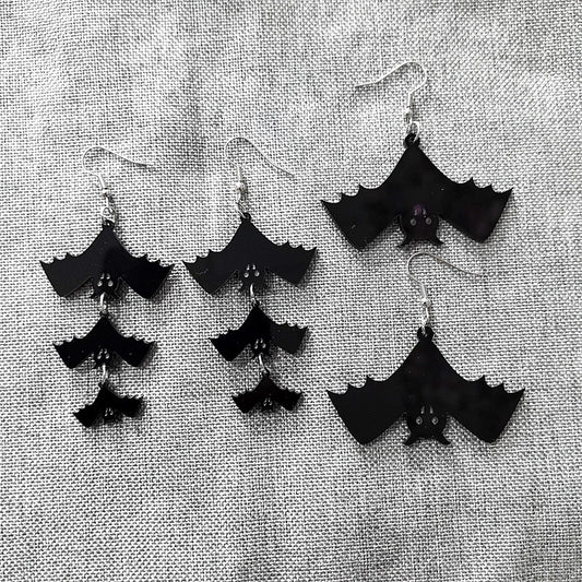 Pendientes Acrílicos con Forma de Murciélago para Halloween con Detalles Tallados, Unisex