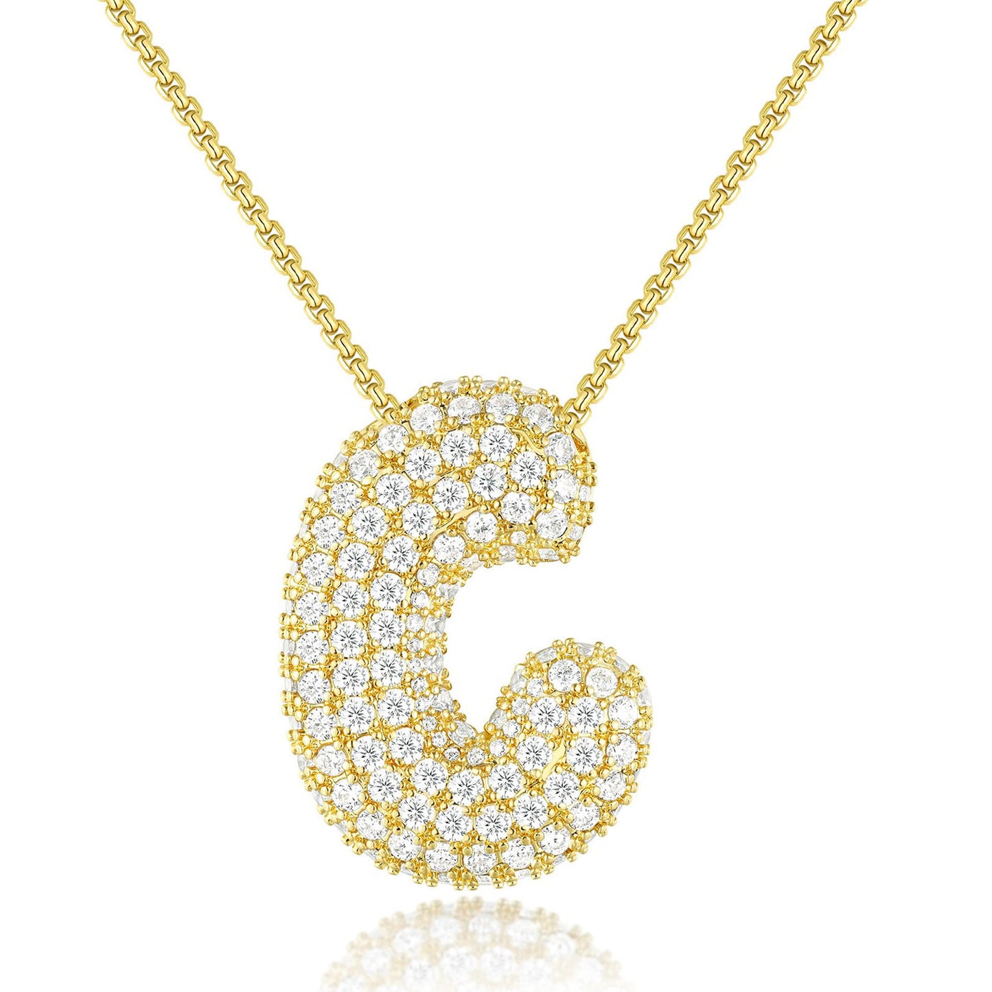 Luxury Elegant Gold Silver Plated Brass Letter Pendant Necklace with Cubic Zirconia for Women