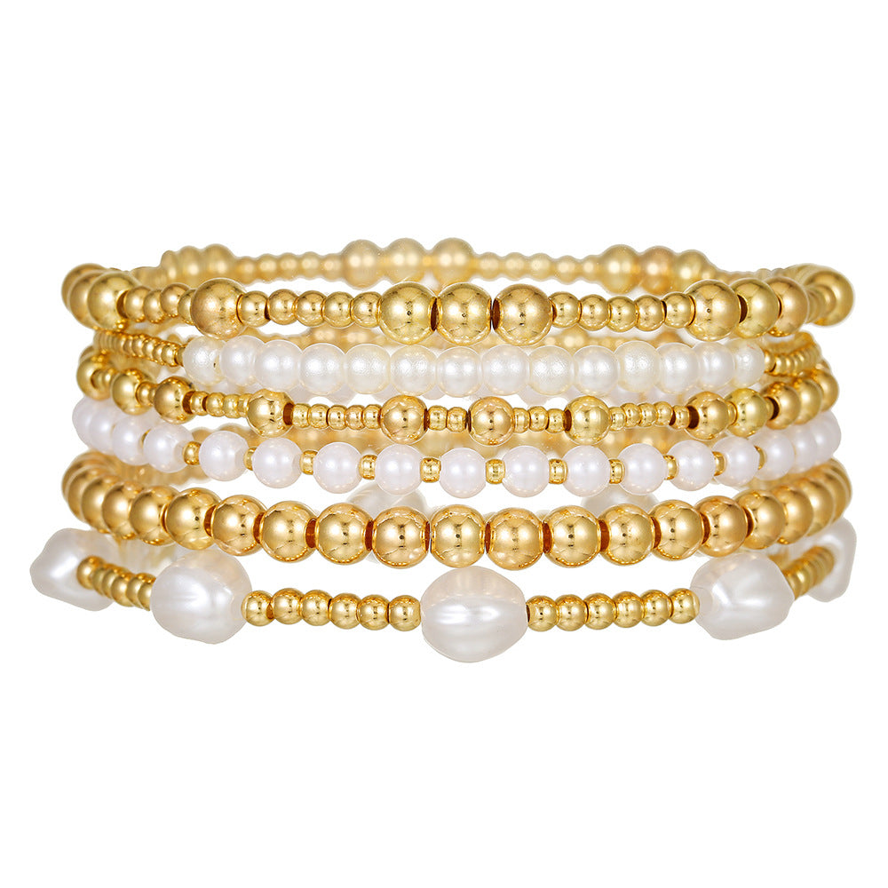 Irregular Geometric Baroque Imitation Pearl and Crystal Beaded Bracelet for Women