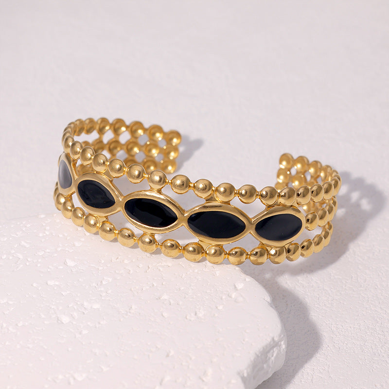 Vintage Minimalist 18K Gold Plated Stainless Steel Wide Open Cuff Bracelet for Women