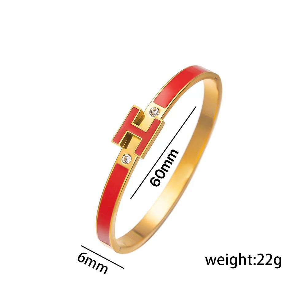 Enamel Letter H Bracelet for Women Stainless Steel Toggle Clasp Fashionable Minimalist Geometric Jewelry
