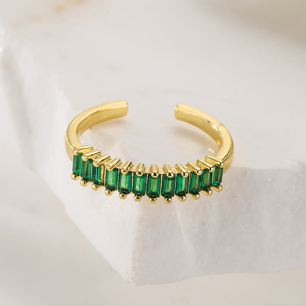 Anello da donna minimalista a T geometrico con intarsio in zirconi cubici e fascia in rame placcato oro