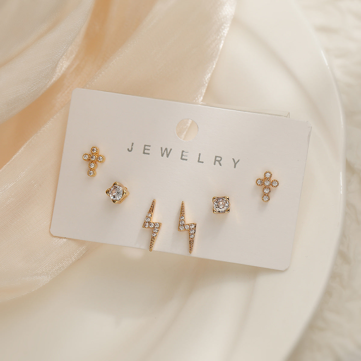 Minimalist Geometric Copper Earrings with 18K Gold Plating and Micro-Paved Zirconia for Women