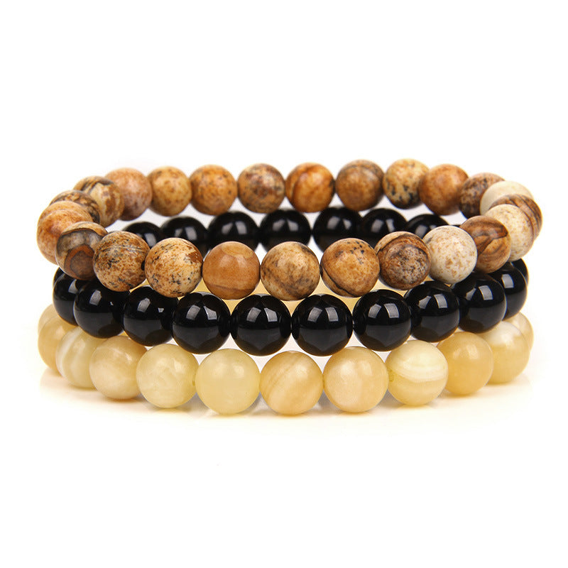 8mm Natural Rose Quartz and Agate Geometric Beaded Bracelet Unisex Crystal Jewelry