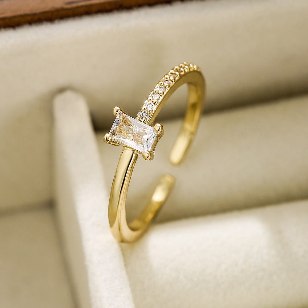 Elegant French-Style Geometric Open Ring for Women Made of Copper with Micro-Pavé Zirconia Accents