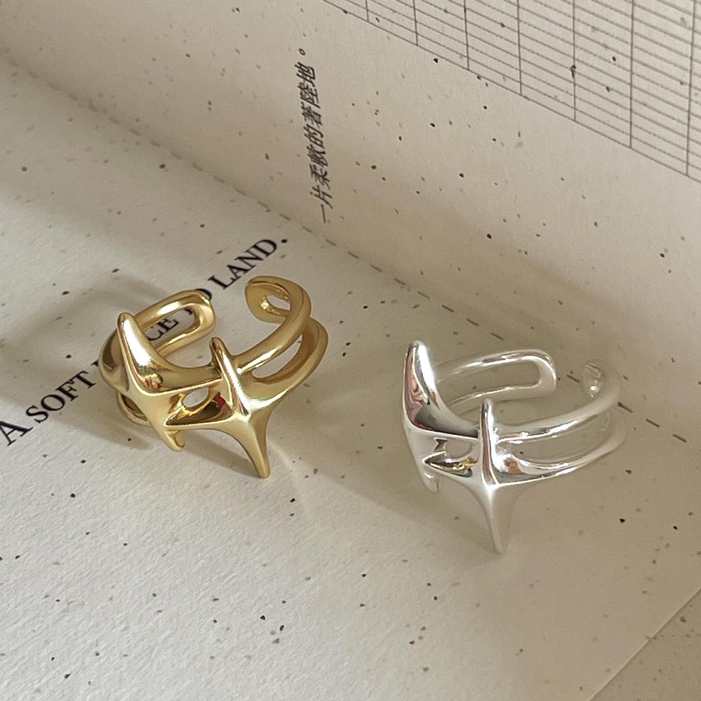 Minimalist Star-Shaped S925 Sterling Silver Ring with Plated Finish for Women