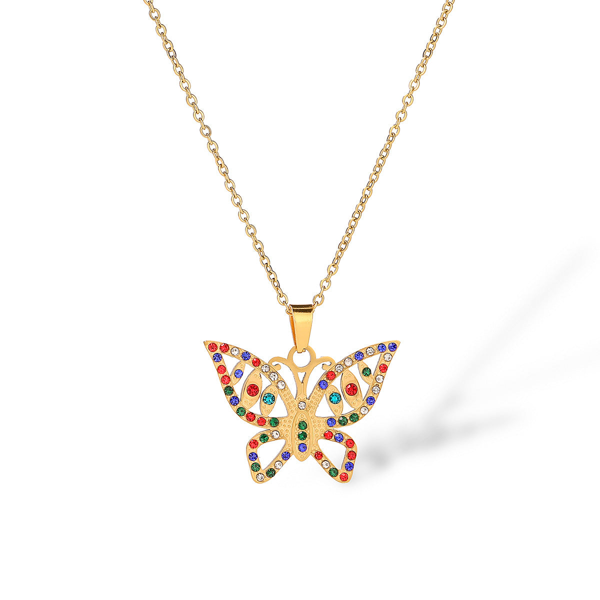 Collar Colgante Mariposa Minimalista para Mujer Hecho de Acero de Titanio con Chapado en Oro de 18K e Incrustaciones de Zirconia