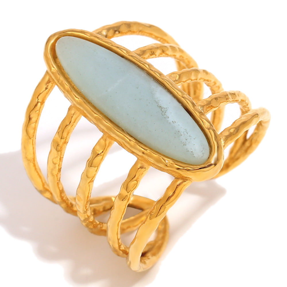 Creative Geometric Stainless Steel Ring with 18K Gold Plating for Women