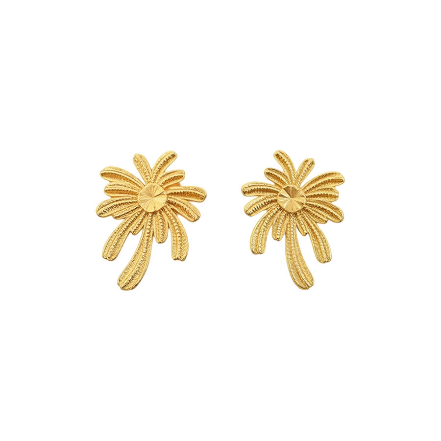 Conjunto de collar y pendientes con dije floral chapado en oro para mujer, estilo francés vintage, joyería de cobre con patrón botánico y cadena de medallón