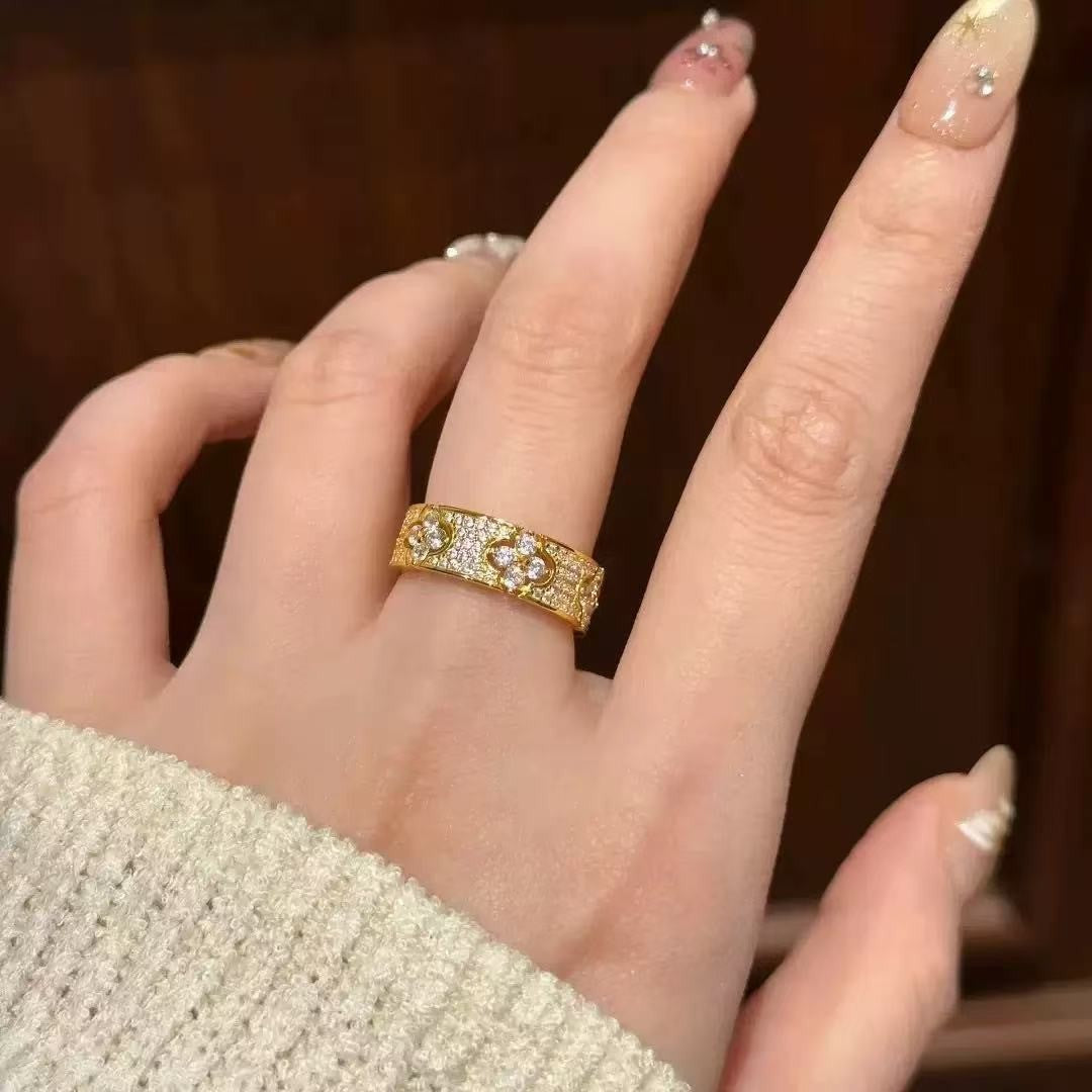 Fashion Luxury Geometric Irregular Enamel Zircon 18K Gold Plated PVD Copper Open Ring for Unisex