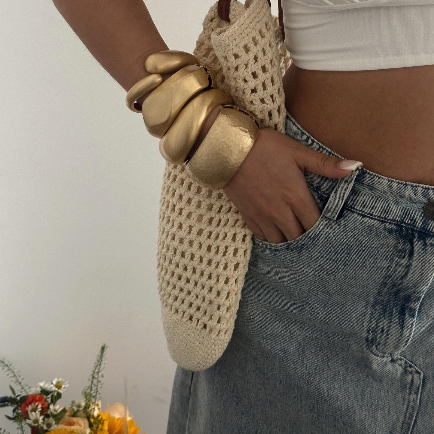 Punk Minimalist Round Geometric Plated Alloy Wide Cuff Bracelet