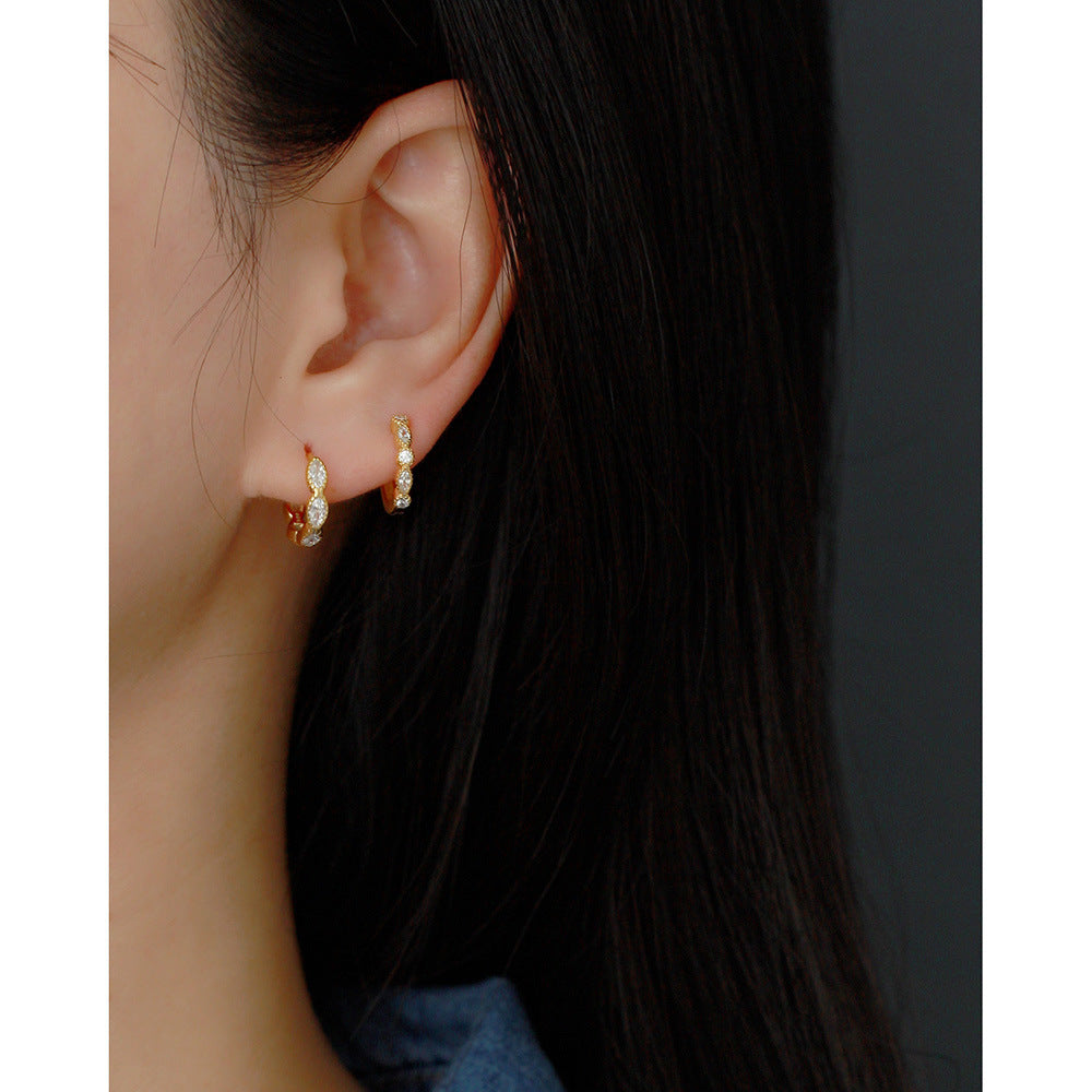 Sweet 925 Sterling Silver Geometric Round Oval Cubic Zirconia Inlay Hoop Earrings for Women
