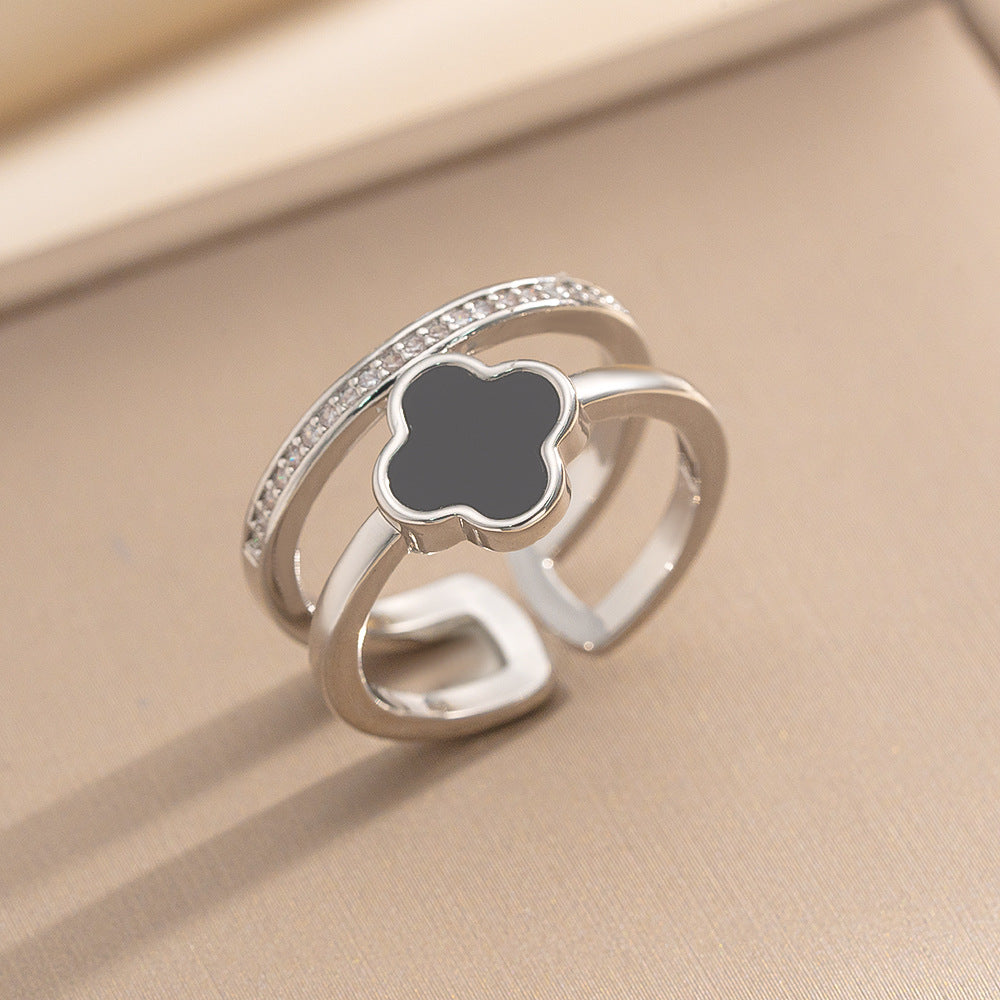 Luxury Minimalist Adjustable Open Ring for Women with Gold-Plated Copper Band and Zircon Stone Accent in Heart and Floral Shape
