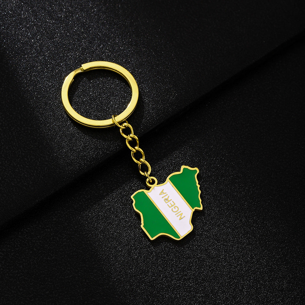 Portachiavi con mappa della bandiera nigeriana in stile europeo Ciondolo in acciaio inossidabile Accessorio decorativo etnico unisex