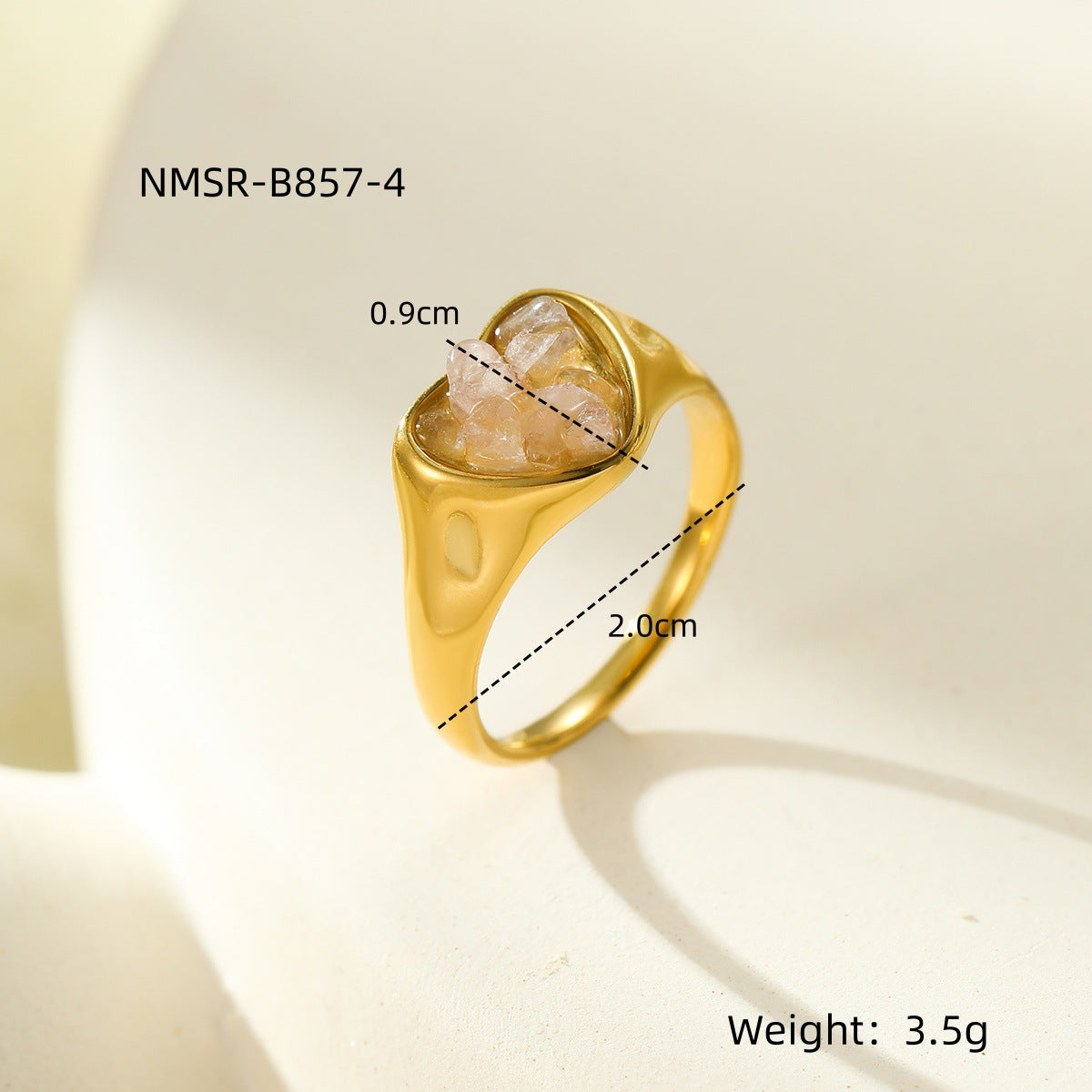 Anillo elegante minimalista de acero inoxidable en forma de corazón con incrustaciones de piedra natural para mujer