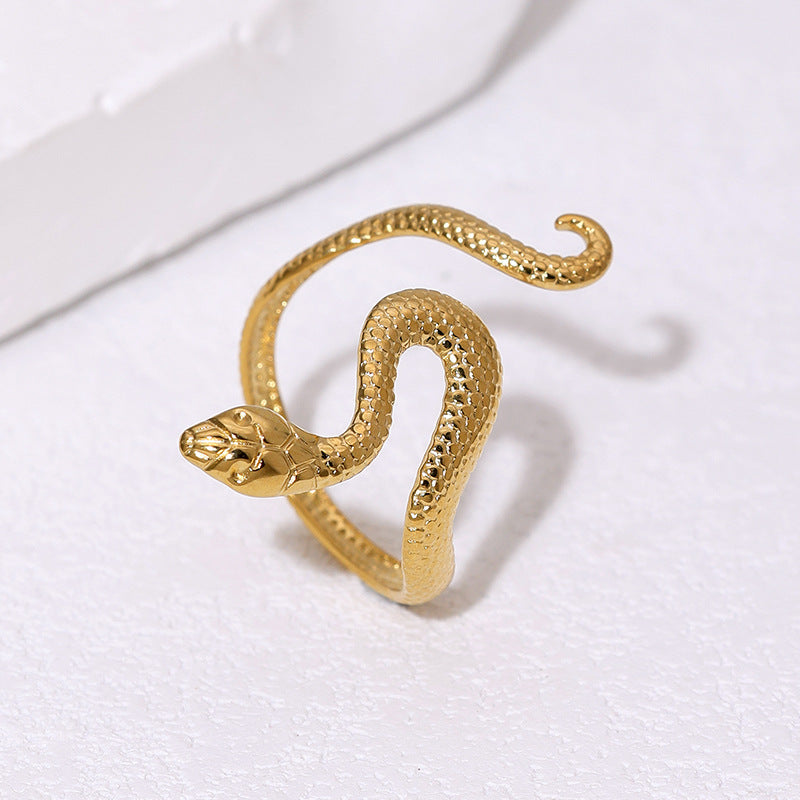 Minimalist 18K Gold Plated Stainless Steel Snake Ring for Women