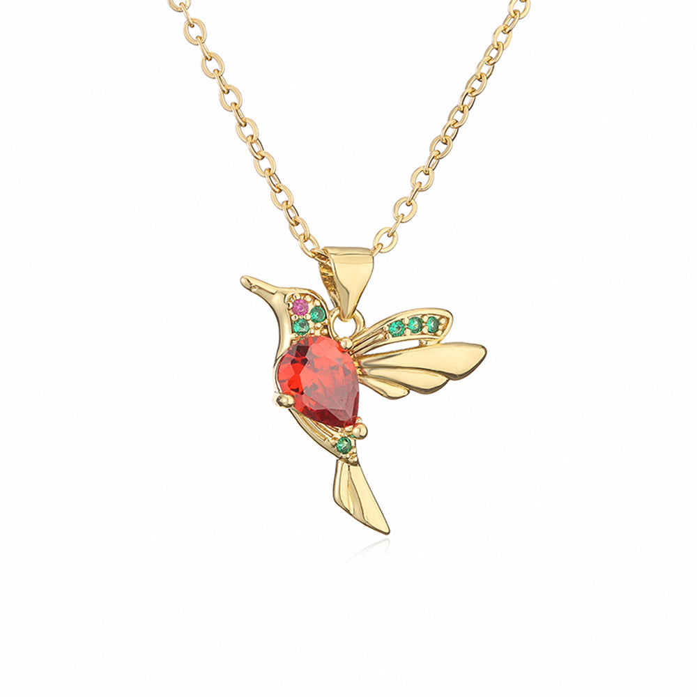 Collar con Colgante Minimalista de Cobre con Forma de Pájaro y Circonitas Incrustadas para Mujer