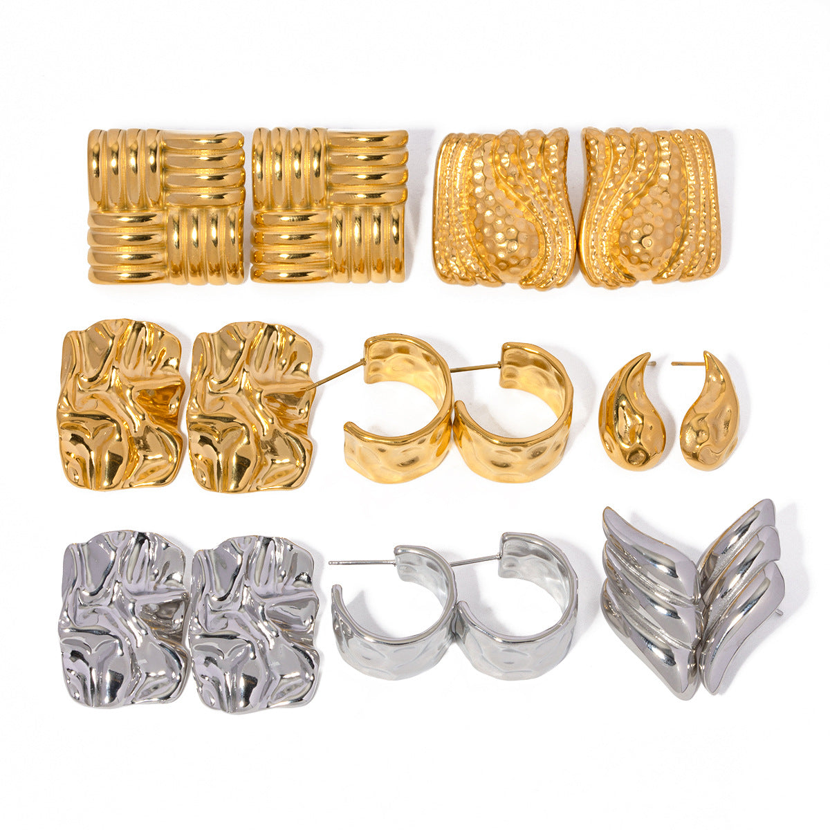 Minimalist Geometric Stainless Steel Ear Studs with 18K Gold Plating for Women