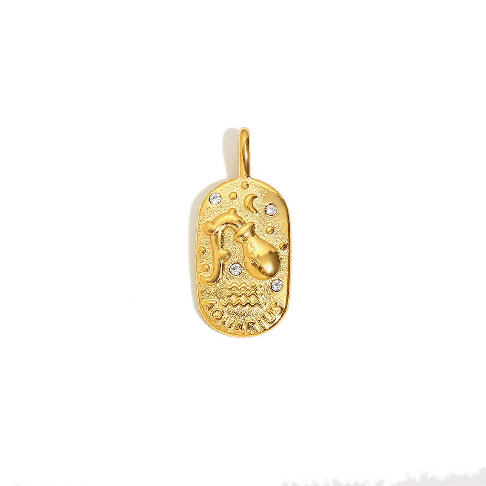Ciondolo a barra vintage quadrato in acciaio inossidabile placcato oro 18K con segno zodiacale