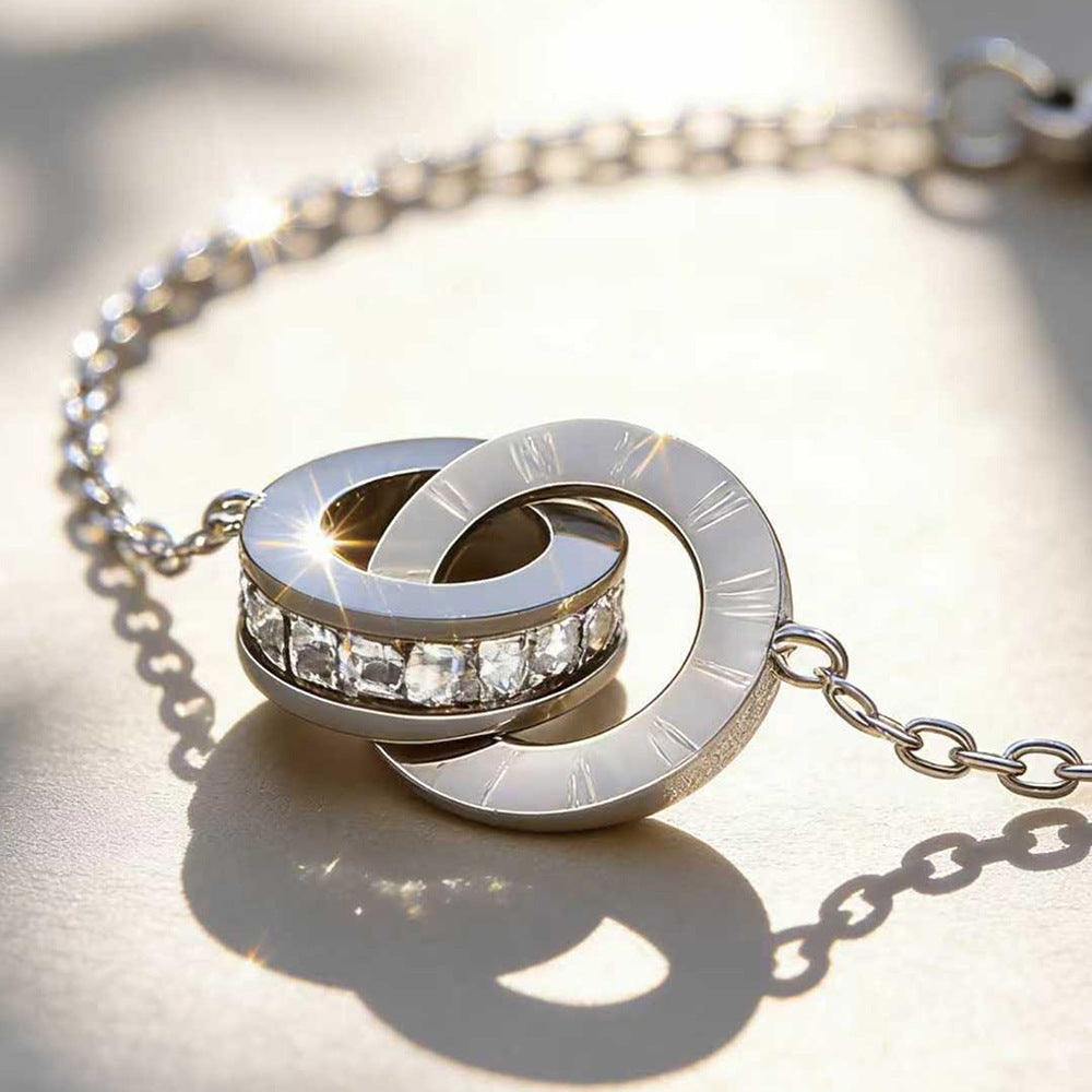 Minimalist Luxury Geometric Letter Stainless Steel Plated Double Ring Roman Numeral Bracelet for Women