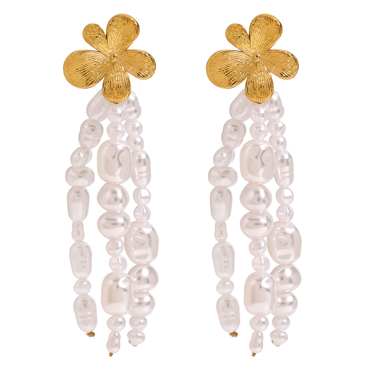 Elegant Geometric Floral Pearl Drop Earrings Titanium Steel Post Stainless Steel Plated