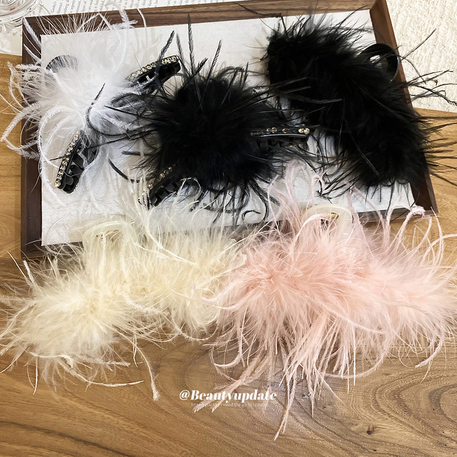 Elegante fermaglio per capelli in acrilico a forma di piuma con intarsio di strass da donna, molletta artiglio di lusso minimalista