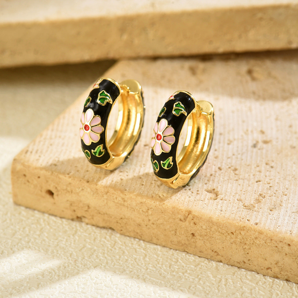 Vintage Floral Enamel Earrings for Women with Geometric Shape and Eco-Friendly Copper Post