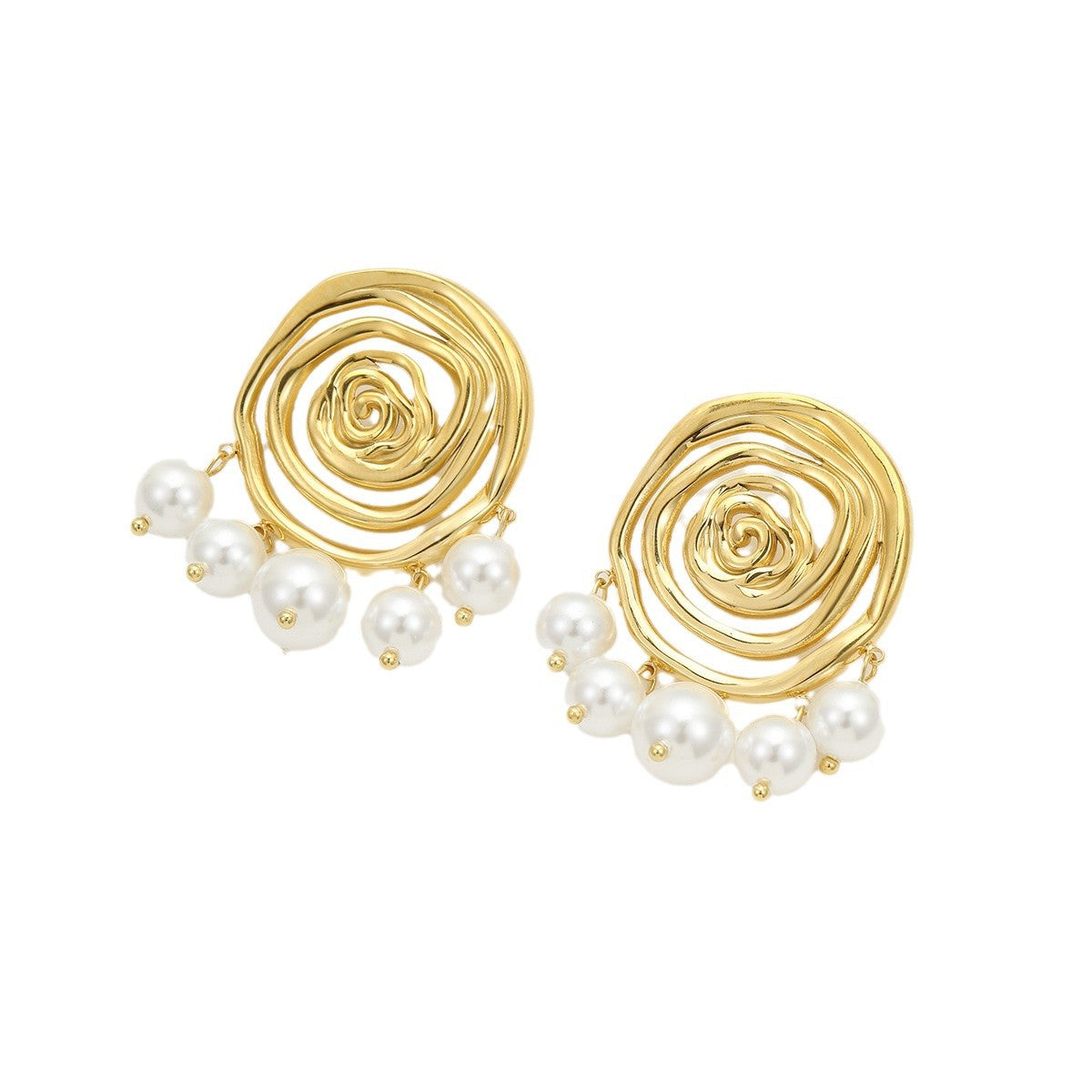 Pendientes de acero inoxidable estilo oficina a la moda con diseño de aro circular chapado en oro de 18 quilates y colgante de perla